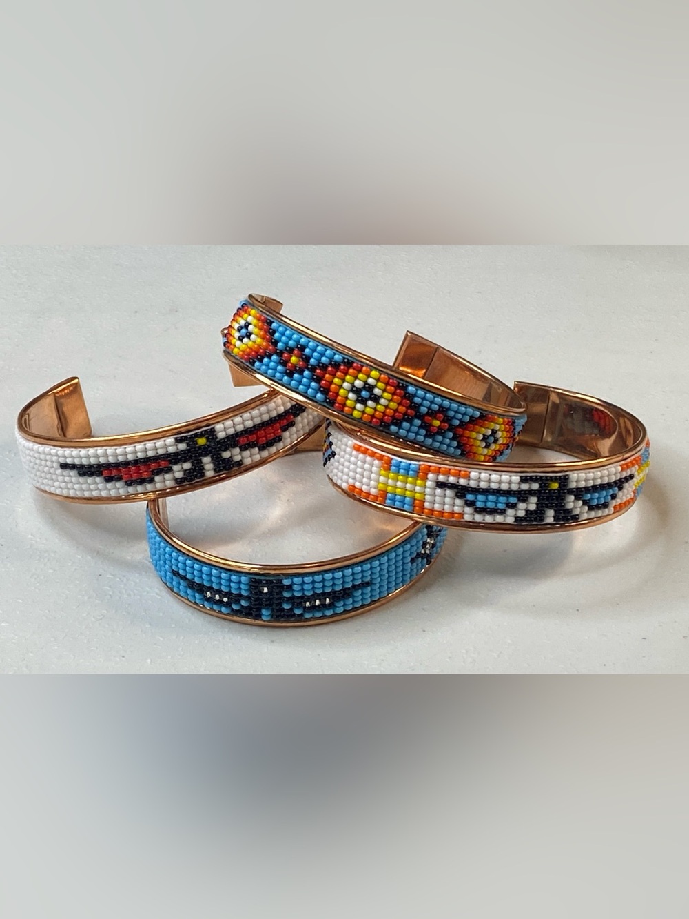 Native American Style Copper Seed Beaded Bracelet Cuff Thunderbird Adjust Lot